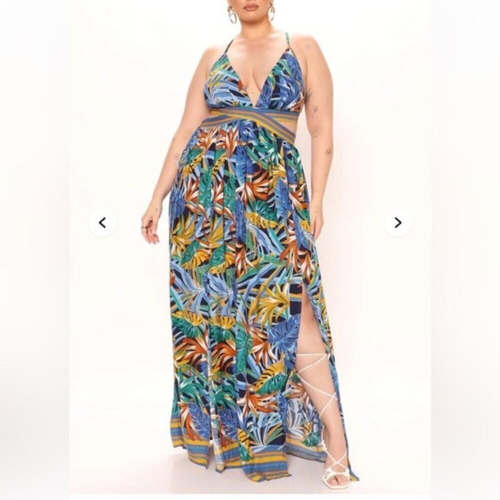 Fashion Nova lanai Tropical Print Maxi Dress women 1X vacation beach resort boho